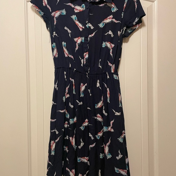 Modcloth Navy Bird-Print Shirtwaist Midi Dress - Picture 2 of 5
